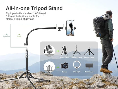 elitehood 6.8 Feet Tall Phone Stand Tripod, Aluminum iPhone Tripod [Lightweight & Ultra Stable], Adjustable Phone Recording Stand Compatible with iPhone 15 Pro Max/15 Pro/14 13, Android Cell Phone