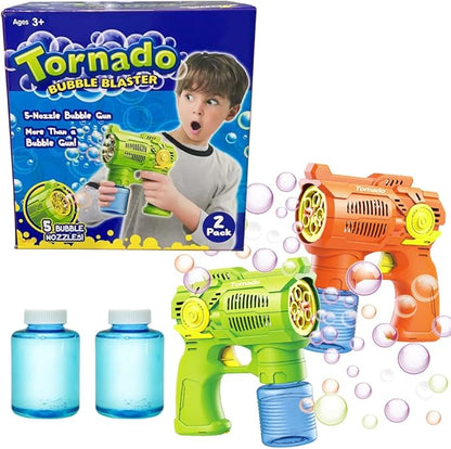 2-Pack Bubble Gun Set with Batteries – Automatic Bubble Blower Toys for Kids & Toddlers | 1 Green + 1 Orange Bubble Shooter with Solution Included | Outdoor Fun & Ready to Play
