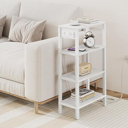 TUTOTAK Narrow Side Table with Charging Station, Small End Table with USB Ports