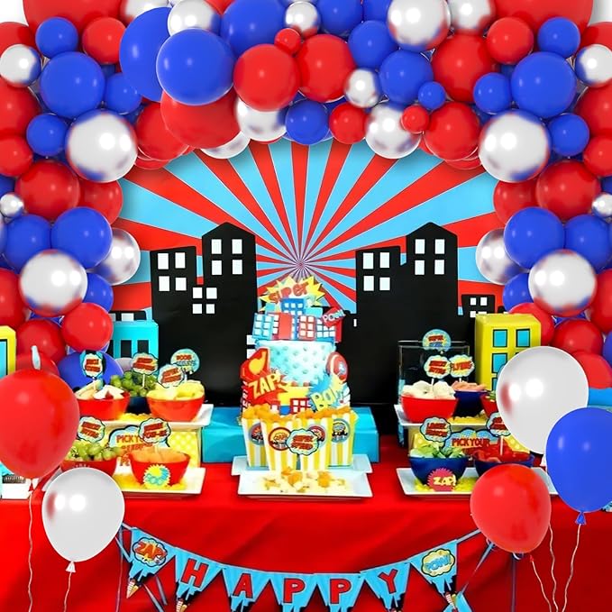 Red Blue Silver Balloon Garland Arch Kit - Red, Blue and Metallic Silver Balloons Patriotic Balloon for Birthday Wedding Anniversary 2025 Graduation Independence Day Party Decorations