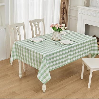 BALCONY & FALCON Rectangle Gingham Table Cloth – Water-Resistant Cotton Blend, Spill-Proof & Washable Checkered Tablecloth for Kitchen, Dining, Picnic, Party (Green White, 55x71 Inch)
