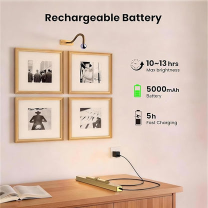 Wireless Picture Light Battery Operated, 1Pack Remote Control Painting Light with Timer, 13Hrs Service Life Art Display Light for Picture Frame Artworking Portrait, Poster, Photo, Mirror_Antique Gold