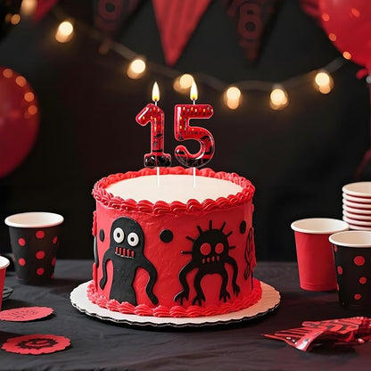 Red Number 5 Birthday Candle for Cake – Dark Horror Style with Alphabet Print & Shadow Design – Unique Cake Topper for Birthday, Anniversary, Themed Party Decoration