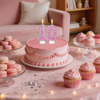 Number 1 Birthday Candle for Cake – Silver Glitter Edge with Pink Star Confetti – Decorative Number Cake Topper for Anniversary & Celebration Party Decor