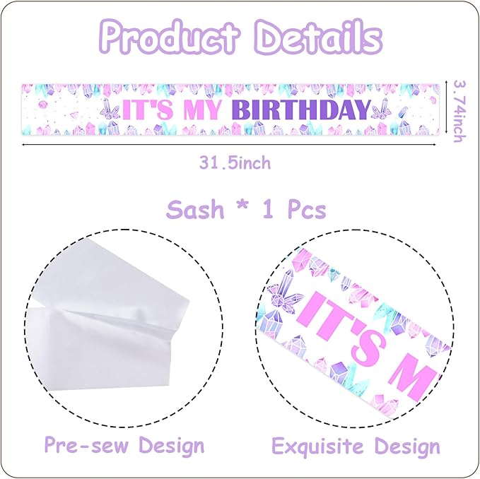 Crystal It's My Birthday Sash Crystal Gem Birthday Party Favor Gemstone Party Favor Sash for Girl Diamond Crystal Happy Bday Sashes Gem Stone Jewel Bday Party Supply Photo Prop