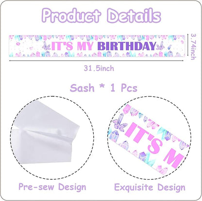 Crystal It's My Birthday Sash Crystal Gem Birthday Party Favor Gemstone Party Favor Sash for Girl Diamond Crystal Happy Bday Sashes Gem Stone Jewel Bday Party Supply Photo Prop