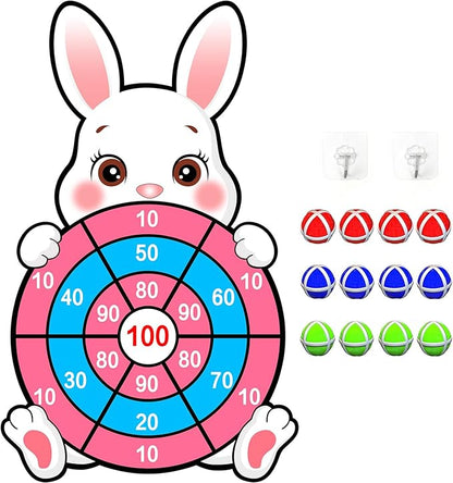 Easter Games for Kids, Large Easter Basket Essentials Dart Board Toy Gifts for Kids Family Teens Boys Girls Toddlers, Happy Party Decorations Centerpieces Party Favor with 12 Stick Balls