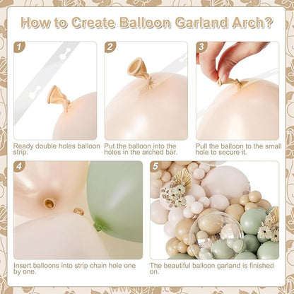 Sage Green Balloon Arch Kit 126Pcs Neutral Balloon Garland Arch Kit Include Dusty Green Sand White Tan Nude Clear Balloons for Wedding Boho Baby Shower Gender Reveal Birthday Party Decorations
