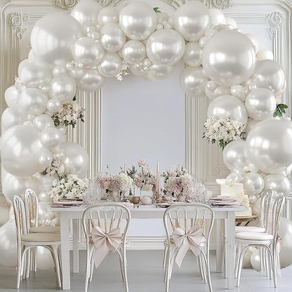 Pearl White Balloons Arch Kit - Double Stuffed White Balloon Arch Kit Different Sizes 18/12/10/5inch White Latex Balloons for Wedding Bridal Shower Anniversary Birthday Party Decoration