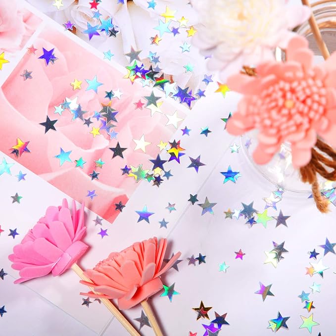 Hestya Star Confetti Glitter Table Confetti Metallic Foil Stars for Graduation Wedding Birthday Party Decorations(Holographic Silver,10mm and 6mm,60g)