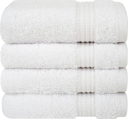 Cotton Paradise 100% Cotton Turkish Towel Set, Soft Absorbent Quick Dry, 4 Piece Washcloth Set, Snow White