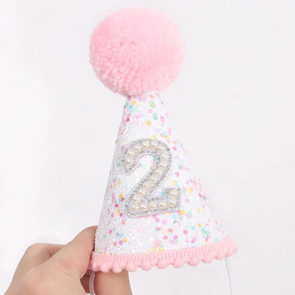Pink 2nd Birthday Hat - Colorful Dots, Two Sweet Decor, Sprinkle Second Birthday