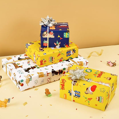 WERNNSAI Dog Wrapping Paper Rolls - 3 Rolls 17" x 120" Doggy Boys Wrapping Paper Rolls Puppy Gift Wrap Paper Kids Birthday Gift Packign Holiday Supply Short Roll Mini Roll with Cutting Line