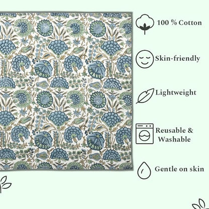 Ridhi Asparagus Green Hand Block Print 100% Cotton Napkins 18" x 18" (Set of 4) Reuseable Kitchen Napkins Cloth Decor Dinner Party Wedding Cocktail Gift for Spring, Easter, Valentine