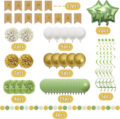 Sage Green Birthday Decorations, Party Decorations with Happy Birthday Banner for Women Boys Girls Dinosaur Safari Olive Green Wild One Birthday Party Supplies