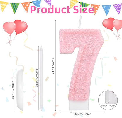 Pink Number Birthday Candles, Romantic Cake Glitter Pink Number Candles Anniversary Cake Topper Decoration Cute Birthday Party Supplies for Wedding Anniversary Celebration Supplies (7)