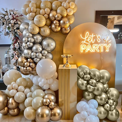 Gold and Silver Balloons, Gold Silver White Metallic Balloons with Explosion Star Nye Helium Mylar Foil Balloon Kit for Wedding Birthday Bridal Baby Shower Engagement Anniversary Party Decorations