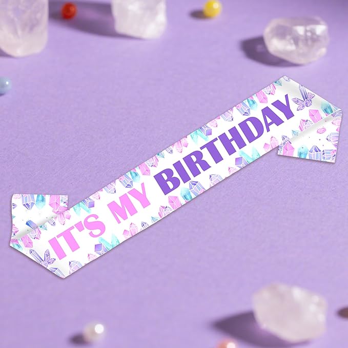 Crystal It's My Birthday Sash Crystal Gem Birthday Party Favor Gemstone Party Favor Sash for Girl Diamond Crystal Happy Bday Sashes Gem Stone Jewel Bday Party Supply Photo Prop