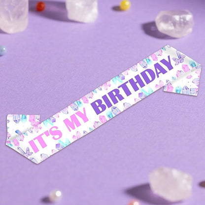 Crystal It's My Birthday Sash Crystal Gem Birthday Party Favor Gemstone Party Favor Sash for Girl Diamond Crystal Happy Bday Sashes Gem Stone Jewel Bday Party Supply Photo Prop