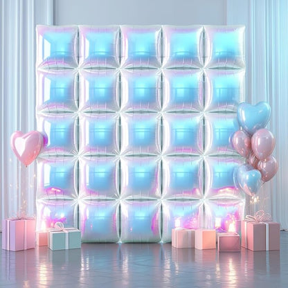 NISOCY 25PCS Iridescent Square Foil Balloons Wall Backdrop Holographic Balloons Tunnel Garland Arch Kit for Birthday Wedding Graduation Bridal Baby Shower New Year Rainbow Party Decorations