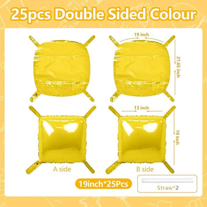 NISOCY 25PCS Yellow Square Foil Balloons Wall Backdrop Thanksgiving Fall Color Balloons Double Sided Balloons Tunnel Arch Kit for Baby Shower Birthday Wedding Sunflower Bee Theme Party Decoration