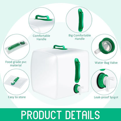 Reallnaive 3 Pack Collapsible Water Container with Spigot, Foldable Camping Water Container Portable Camping Storage Carrier Jug for Outdoors Hiking Emergency Kit Backpack (Green,5.3 Gallon)