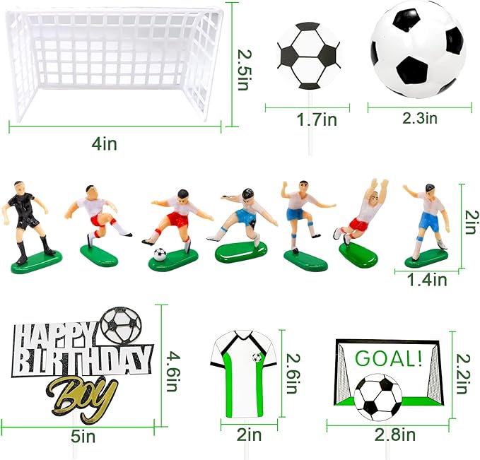 14pcs Soccer Cake Topper Soccer Cake Decorations Sports Ball Player Cake Decorations for Men Boy Football Sport Theme Birthday Party Suppplies