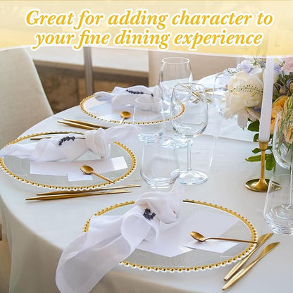 Hoolerry 50 Pack Clear Charger Plates Bulk 13 Inch Plastic Round Beaded Dinner Chargers Acrylic Frosted Grain Decorative Service Plates for Wedding Party Event, Home and Kitchen Tabletop (Gold)