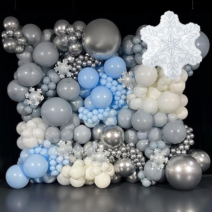HILAVO Snowflake Balloon Arch kit, 128PCS Blue Silver White Balloon Garland with Snowflake Foil Balloons for Winter Wonderland Christmas Holiday Baby Shower Snow Princess Birthday Party Decorations