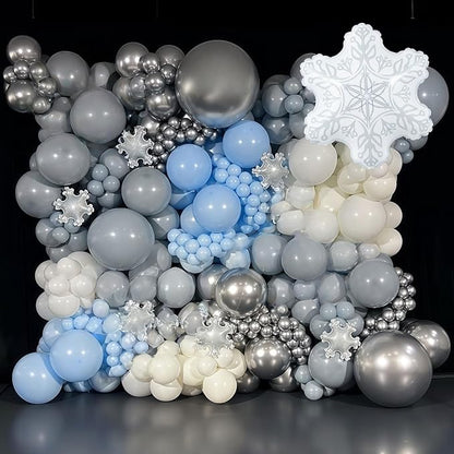 HILAVO Snowflake Balloon Arch kit, 128PCS Blue Silver White Balloon Garland with Snowflake Foil Balloons for Winter Wonderland Christmas Holiday Baby Shower Snow Princess Birthday Party Decorations