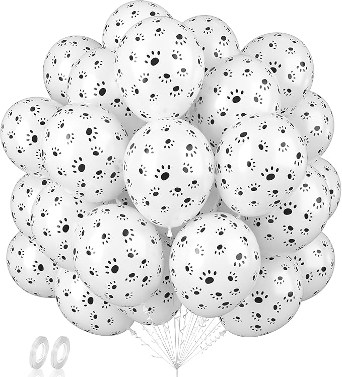 Baipian Paw Balloons, 60 Pcs Dog Paw Balloons, 12 Inch White Paw Print Balloons Pet Latex Balloons Helium for Kids Animal Dog Themed Party, Dog Birthday Decorations, Puppy Dog Themed Party Supplies
