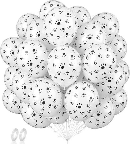 Baipian Paw Balloons, 60 Pcs Dog Paw Balloons, 12 Inch White Paw Print Balloons Pet Latex Balloons Helium for Kids Animal Dog Themed Party, Dog Birthday Decorations, Puppy Dog Themed Party Supplies