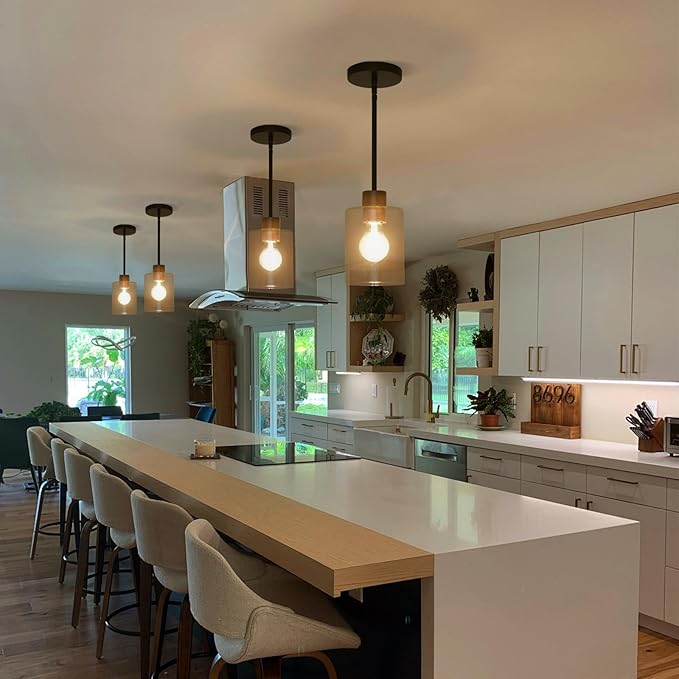 Oil Rubbed Bronze Pendant Lights Kitchen Island - Clear Glass Pendant Light Fixture Multiple Stems Rods 3 Units 12 Inch 3 Units 4 Inch (1 Pack Oil Rubbed Bronze Downrod)