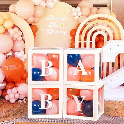 Voircoloria Baby Boxes with Letters for Baby Shower, Baby Shower Decorations with 4 Balloon Boxes for Gender Reveal Baby Shower Decorations(Navy and Rose Balloons)