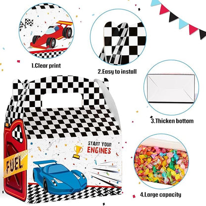 WERNNSAI 12 PCS Race Car Party Favor Boxes - Race Car Birthday Party Decorations Checkered Candy Treat Boxes Racing Party Favors for Kids Boys Let's Go Racing Car Party Supplies