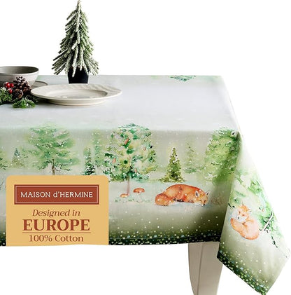 Maison d' Hermine Table Cloth Rectangle Table 100% Cotton 70 x 108 Inches Fall Tablecloth Reusable Everyday Use for Thanksgiving Christmas Decorations Dining Farmhouse Party (Winter Mornings)