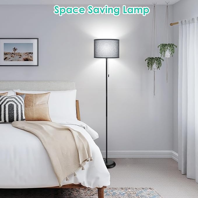FOLKSMATE Floor Lamp for Living Room, LED Modern Simple Standing Lamp, Black Tall Lamps for Bedroom, Living Room, Office, Kids Room and Reading, Minimalist Pole Lamp with Shade, Without Bulb