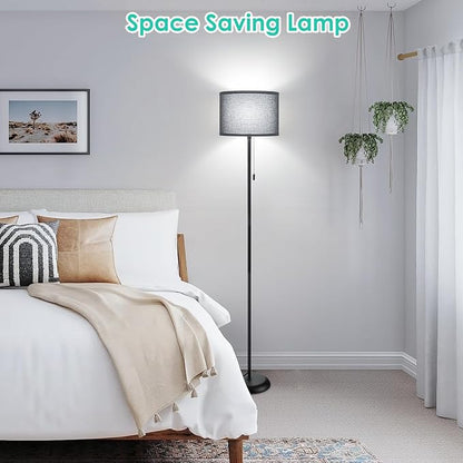 FOLKSMATE Floor Lamp for Living Room, LED Modern Simple Standing Lamp, Black Tall Lamps for Bedroom, Living Room, Office, Kids Room and Reading, Minimalist Pole Lamp with Shade, Without Bulb