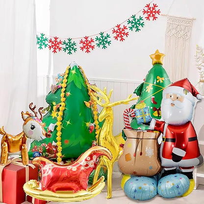 5Pack Merry Christmas Party Decorations Balloons - Christmas Party Supplies with Santa Claus, Snowman, Elk, Christmas Tree Balloon for Festive Holiday Celebrations With Pump