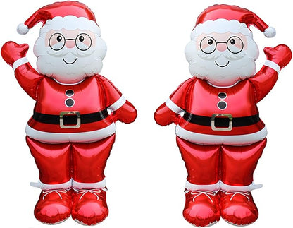 2pcs 61" Large Size Standing Santa Claus Foil Balloon, For Christmas Decoration, Christmas Tree Decoration and Xmas Party Supplies, Birthday Party Photo Booth Props