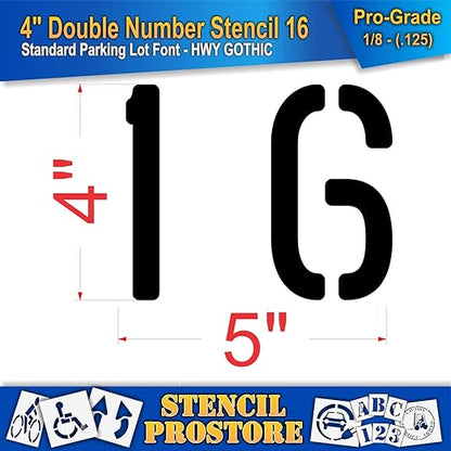 Pavement, Curb, and WheelStop Stencils - 4 inch Double Number Stencil - (16) - 4" x 4" x 1/8" (128 mil) - Pro-Grade