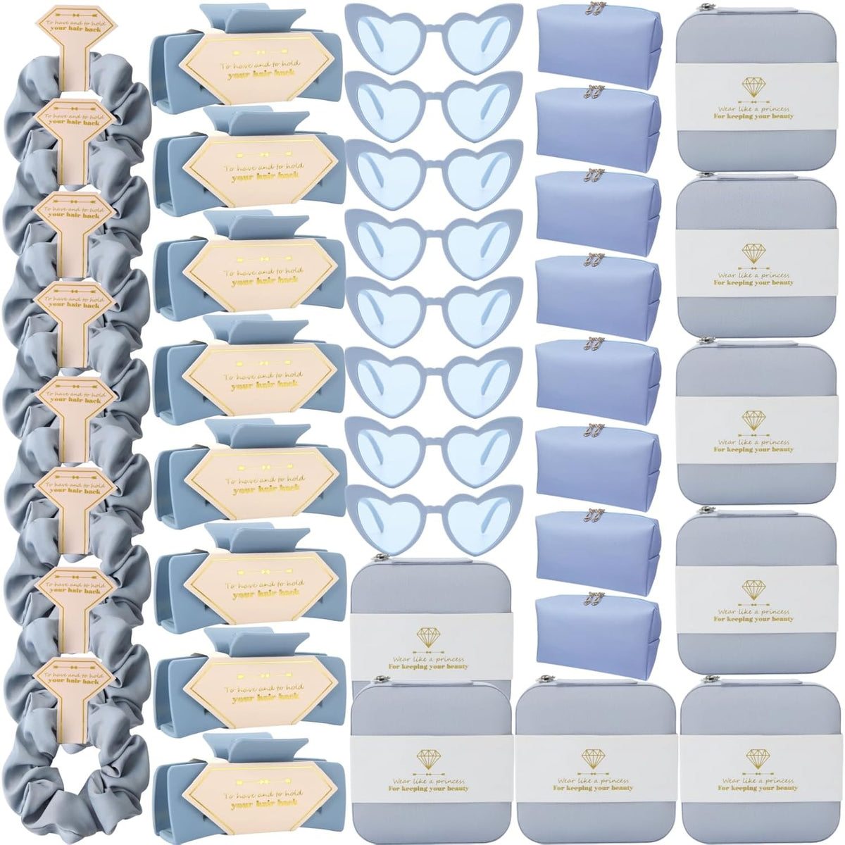 Bridesmaid Scrunchies Proposal Gifts Bachelorette Hair Claws Clips Girls heart sunglasses for Wedding Party Favors (40pcs Blue box)