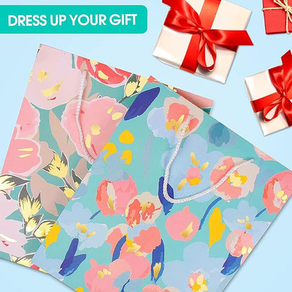 Large Gift Bag for Women Girl Her with Tissue Paper,Elegant Birthday Gift Bags with Flower Foil Gold Marking,Big Gift Bag Birthday Gift Wrap Bag Present Bag for Mother's Day Anniversarie Any Occasion