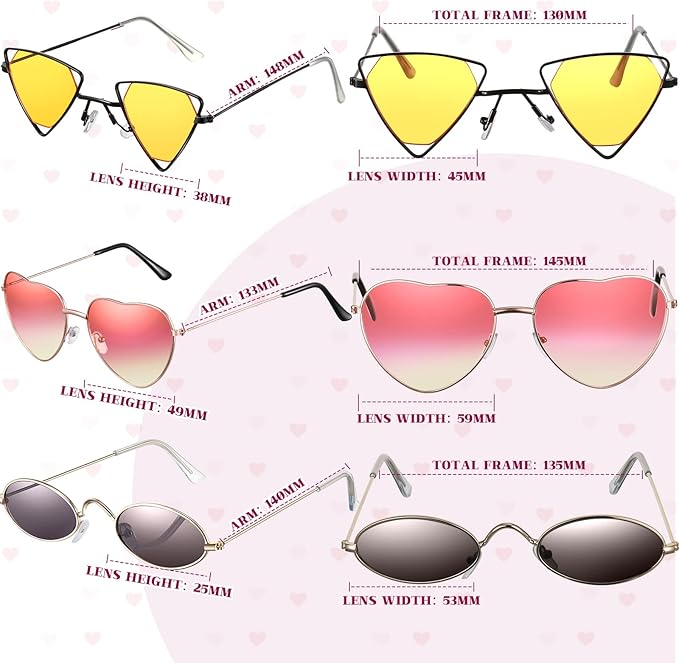 8 Pcs Irregular Sunglasses Set Heart Sunglasses Flame Cloud Butterfly Star Rimless Glasses Favors (Vibrant Style)