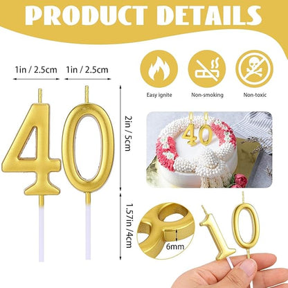 32 Pieces Number Birthday Candles Gold Cake Candles Number 0-9 Cake Decoration for Birthday Ten-Year Milestone Anniversary Wedding Party Celebration (Gold)