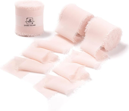 DORIS HOME Pink Chiffon Ribbon for Flower Bouquet, 2" x21Yd Fabric Ribbon for Gift Wrapping, Handmade Frayed Ribbon for Wedding, Chiffon Silk Ribbon for Christmas Decorations