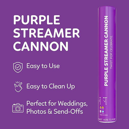 2 Pack Streamer Cannon Confetti Poppers | Biodegradable Purple Confetti | TUR Party Supplies | Launches Up to 25ft | Giant (12 in) | Party Poppers for Graduation, Birthdays, Weddings, and Celebrations