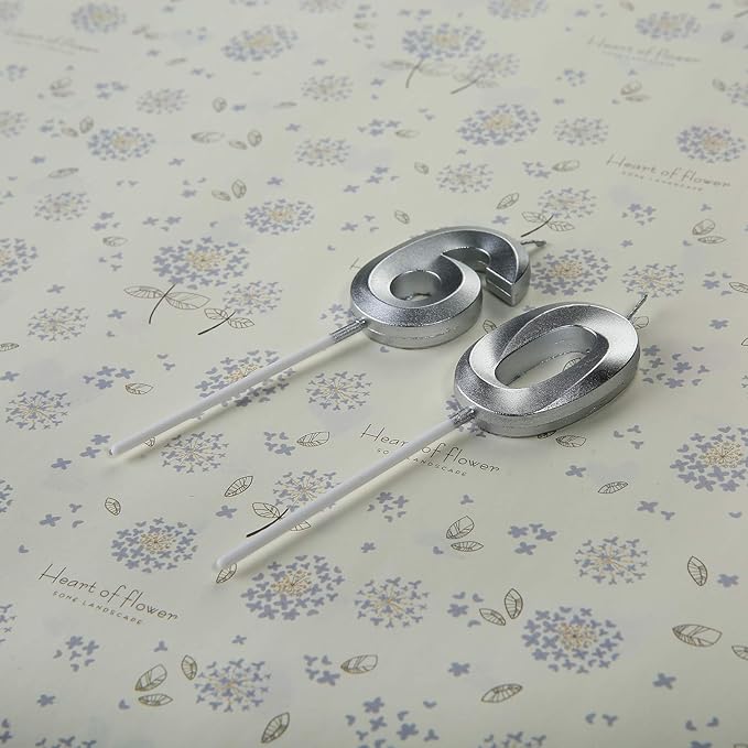 Bailym Silver 60th Birthday Candles, Number 60 Cake Topper for Birthday Decorations Party Decoration