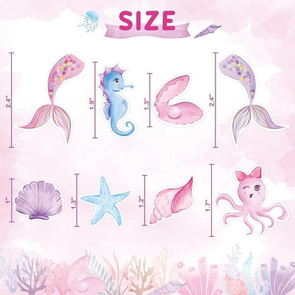 WERNNSAI 32PCS Mermaid Cupcake Toppers - Glitter Mermaid Birthday Decorations Under the Sea Cake Toppers Birthday Party Cake Decorations for Girls Kids Baby Shower