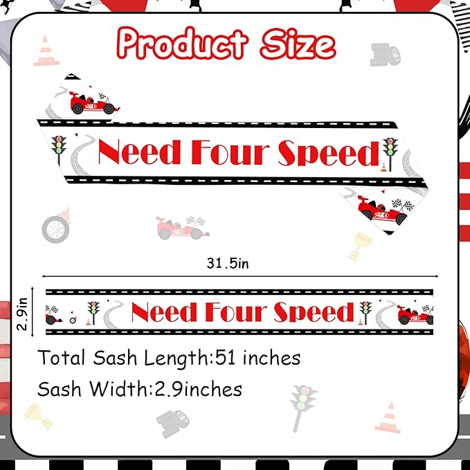 Race Car It's My Birthday Sash Racing Happy Birthday Party Favor Need Speed Bday Sash for Fast Bday Satin Gifts Supplies Photo Props